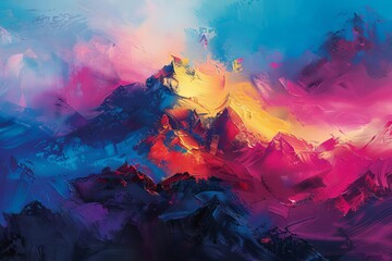 dynamic mountain illustration infused with vibrant hues and artistic brilliance digital painting