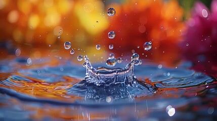 A series of vibrant water droplets falling in slow motion, creating a captivating visual dance of...