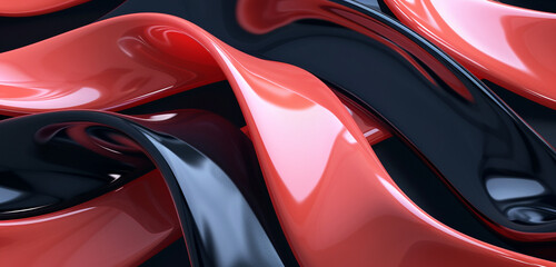 Coral and black curves merge, creating a representation of flowing digital data.