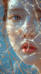 lovely girl photography. close up face photoshoot of young female model in dreamy theme