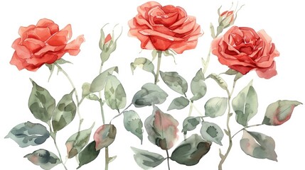 Watercolor illustration of red roses