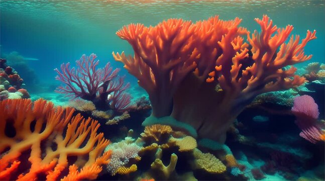 Many and beautiful corals in shallow coral reefs It will be a habitat for shellfish, shrimp, fish, crabs, squid and many sea creatures. and its children