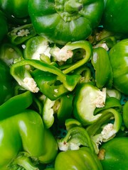 Fresh chopped green bell pepper chili vegetable slices