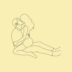 Couple Kiss pose line sketch illustration vector design template