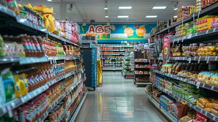 空旷超市商品琳琅满目场景