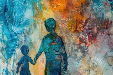 Obraz premium A father's love, in the style of mixed media, unconditional, boundless, enduring, supportive, guiding