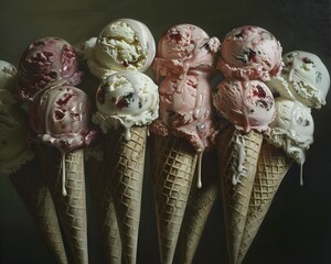 Sensual Ice Cream Cones in Dramatic Lighting Defying Gravity in Dreamlike Renaissance Inspired Composition