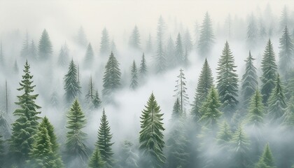 Obraz premium A dense forest shrouded in thick, white fog creating an ethereal backdrop. 