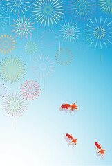 金魚　花火　暑中見舞い　背景	