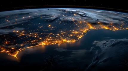 Fototapeta premium City Lights Illuminating the Night Sky