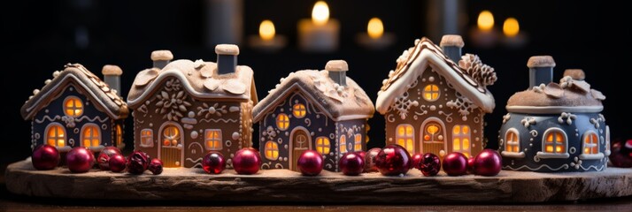 Cozy Christmas Village Display with Red Ornaments