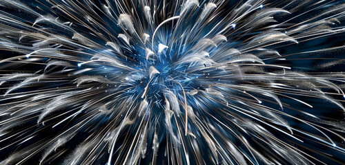 Patriotic fireworks effect created by a sparkling explosion of silver and deep blue.