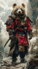 Obraz premium Panda Bear With Chinese Armor in Ancient