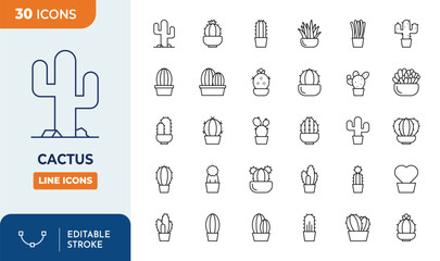 Cactus plant Line Editable Icons set. Cactus plant icons Pixel perfect. Editable stroke. Vector illustration  © Cetacons