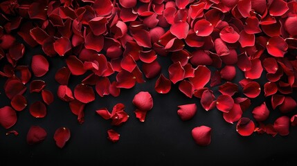 A romantic backdrop featuring a cascade of red rose petals mixed with hints of pink perfect for a heartfelt Valentine s Day card against a black background