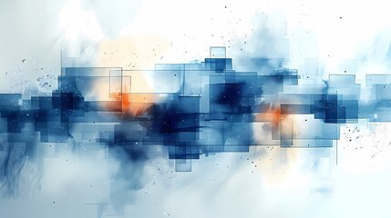 Obraz premium Digital technology blue and white transparent squares and curves poster background