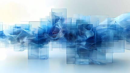 Obraz premium Digital technology blue and white transparent squares and curves poster background