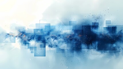 Digital technology blue and white transparent squares and curves poster background