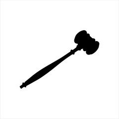 Black judge hammer silhouette isolated on white background. Judge hammer icon vector illustration.