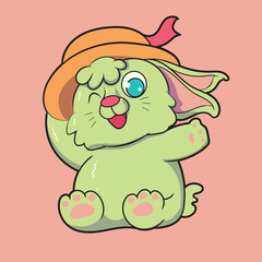 cute little rabbit wearing a ribbon hat