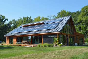Obraz premium Eco-Efficient Abode Maximize energy savings and minimize your carbon footprint with this solar energy home.