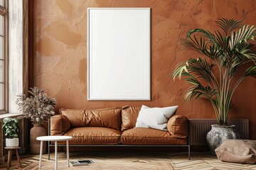 Poster Mockup in Brown Scandinavian Interior created with Generative AI