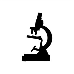 Old microscope silhouette isolated on white background. Microscope icon vector illustration.