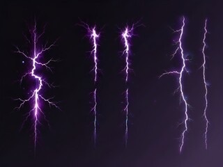 Purple Lightning bolt strike set Isolated transparent