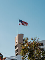 american flag on the building