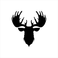 Moose head silhouette isolated on white background. Black moose face icon vector illustration.