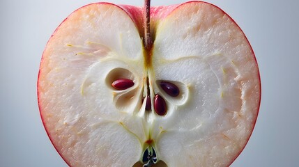 Apple Experiment: An apple sliced in half, revealing the intricate patterns of seeds inside. 3D. Realisitc. Printing. Generate AI.