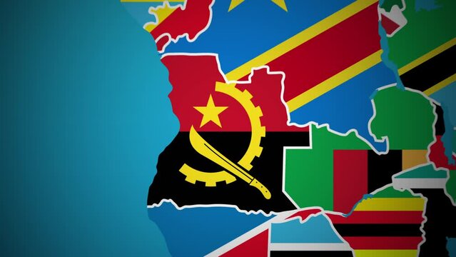 Angola map flag country nation outline world motion graphics animation