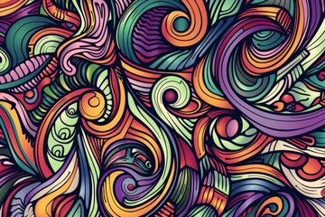 Obraz premium Cartoon cute doodles of a kaleidoscope of shapes and lines blending together in an abstract design, Generative AI