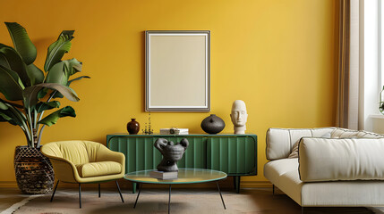 Modern Living Room Design in Loft Home with White Sofa and Mustard Yellow Accents - Inspiring Visuals for Interior Decor Enthusiasts