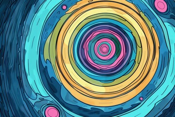 Cartoon cute doodles of a series of concentric circles expanding outwards in an abstract representation of growth, Generative AI