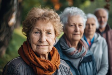 Portrait of a happy senior woman with her family in the background