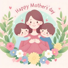 AI Generate of Happy Mother's Day Vector, Mother and Children, Mother and Daughter, Mother and Son.