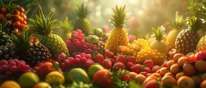 A variety of fresh fruits, including apples, oranges, bananas, grapes, and pineapples.