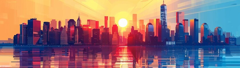 Obraz premium Summer vacation in the city flat design front view urban exploration theme water color Complementary Color Scheme