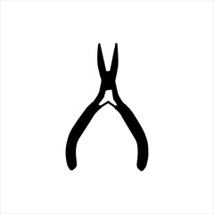 Black pliers silhouette isolated on white background. Pliers icon vector illustration.