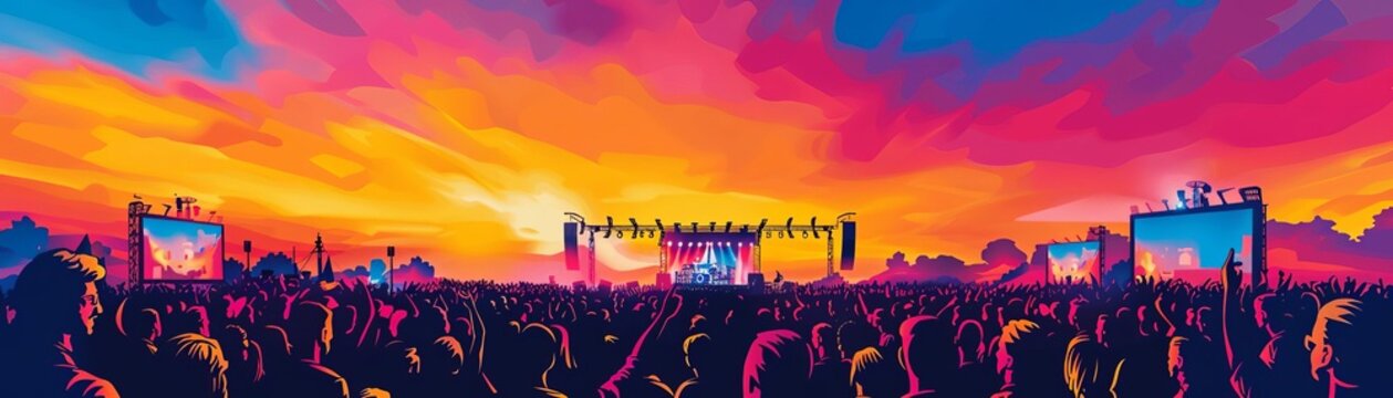 Travel for music festivals flat design front view live concerts theme water color Analogous Color Scheme