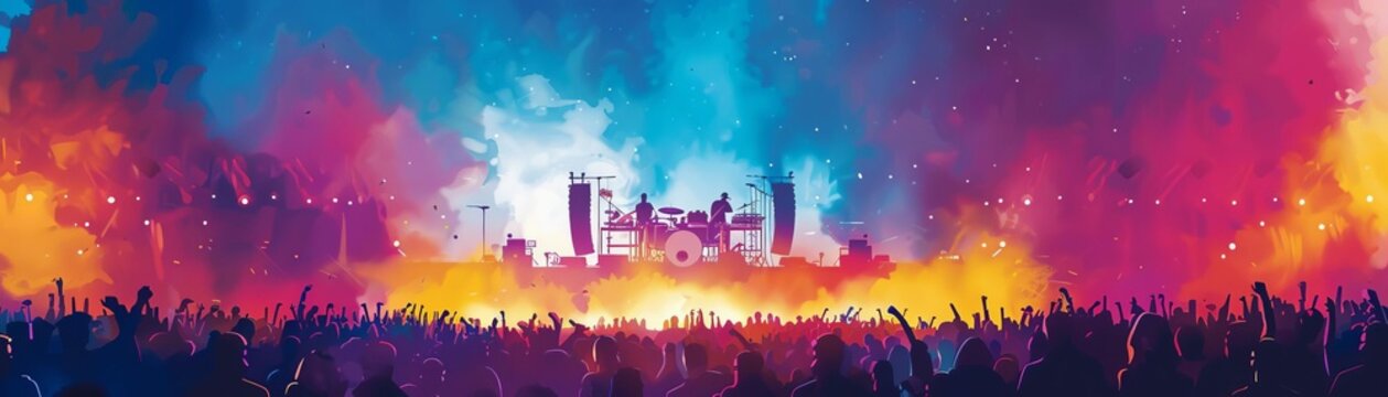 Travel for music festivals flat design front view live concerts theme water color Analogous Color Scheme