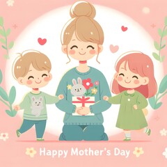 AI Generate of Happy Mother's Day Vector, Mother and Children, Mother and Daughter, Mother and Son.