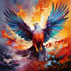 Colorful Bird in Flight Painting