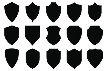 Set of Shields black Silhouette Design with white Background and Vector Illustration on white background