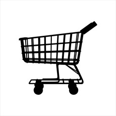 Empty shopping cart silhouette isolated on white background. Shopping cart icon vector illustration.