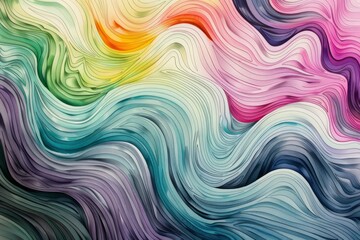 Cartoon cute doodles of fluid lines and curves flowing together in an abstract watercolor painting, Generative AI