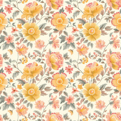 Floral yellow color, form natural, seamless fabric pattern.