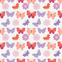 elegant seamless pattern with butterflies and blooming flowers and trees. color 