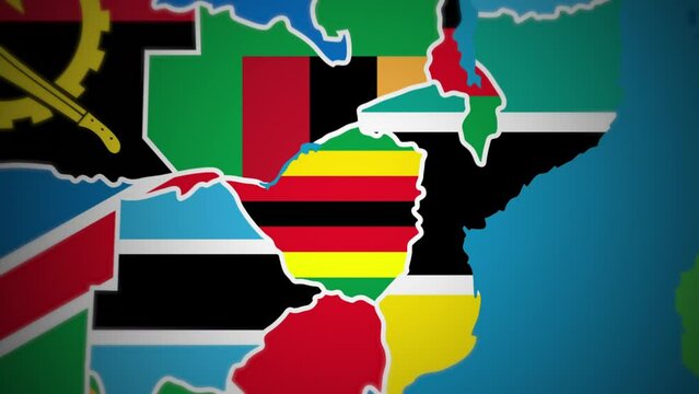 Zimbabwe map flag country nation outline Africa world motion graphics animation